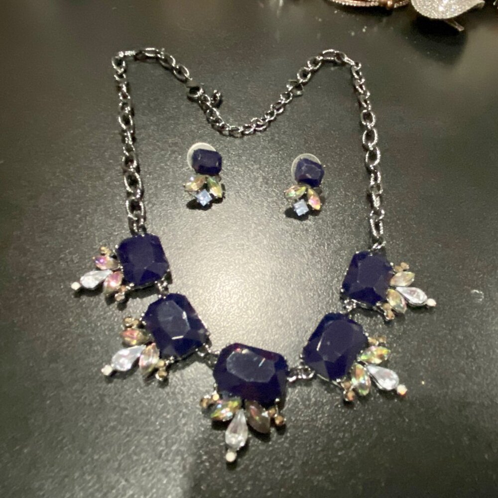 Christmas Whimsigoth Fairy Grunge Bling Glass Jewelry Necklace Earrings Set 20"